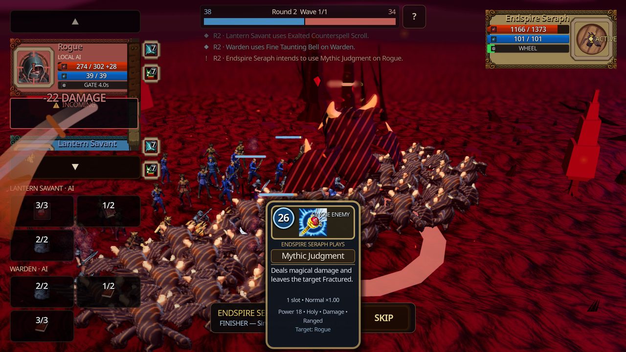 The Endspire Seraph reveals its next skill and target