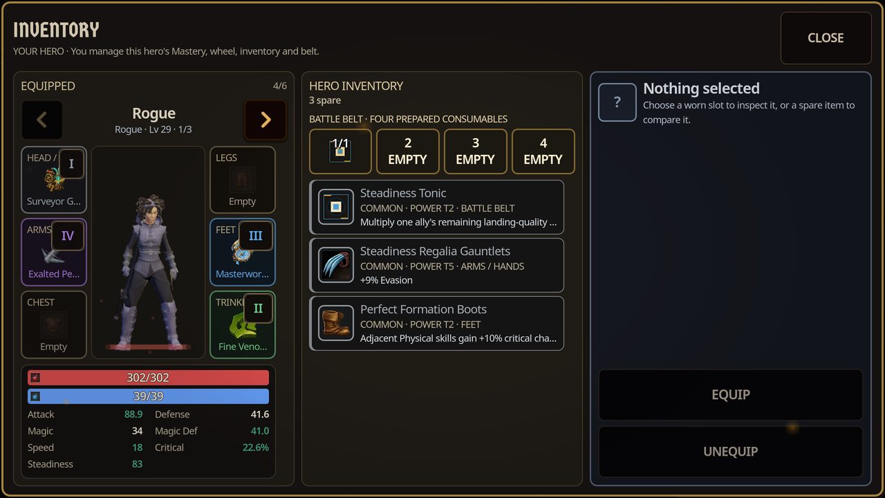The inventory and equipment screen
